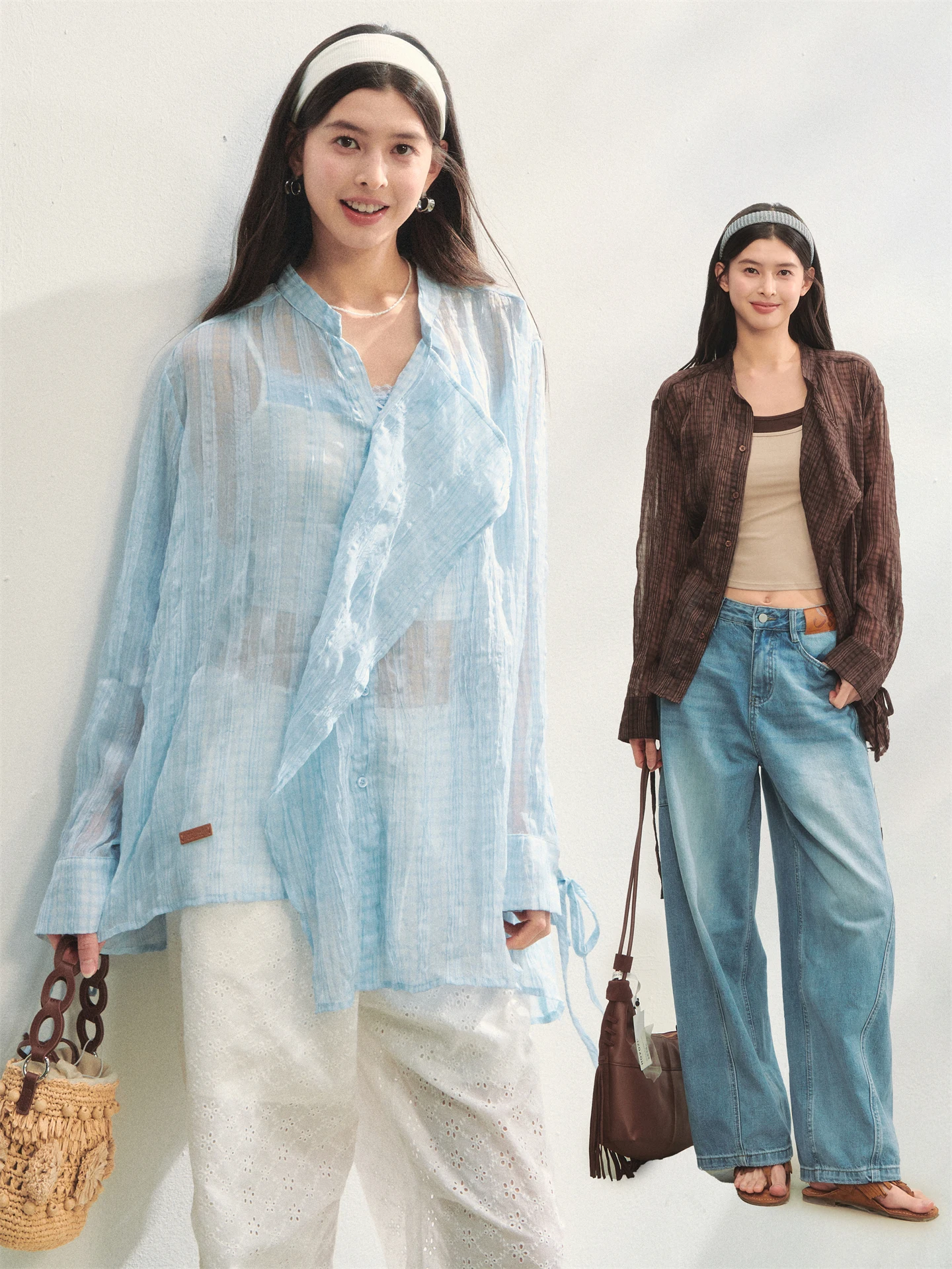 

Женская повседневная летняя полупрозрачная блузка AsGony в американском ретро-стиле с текстурой, нерегулярным узором тай-дай и защитой от солнца