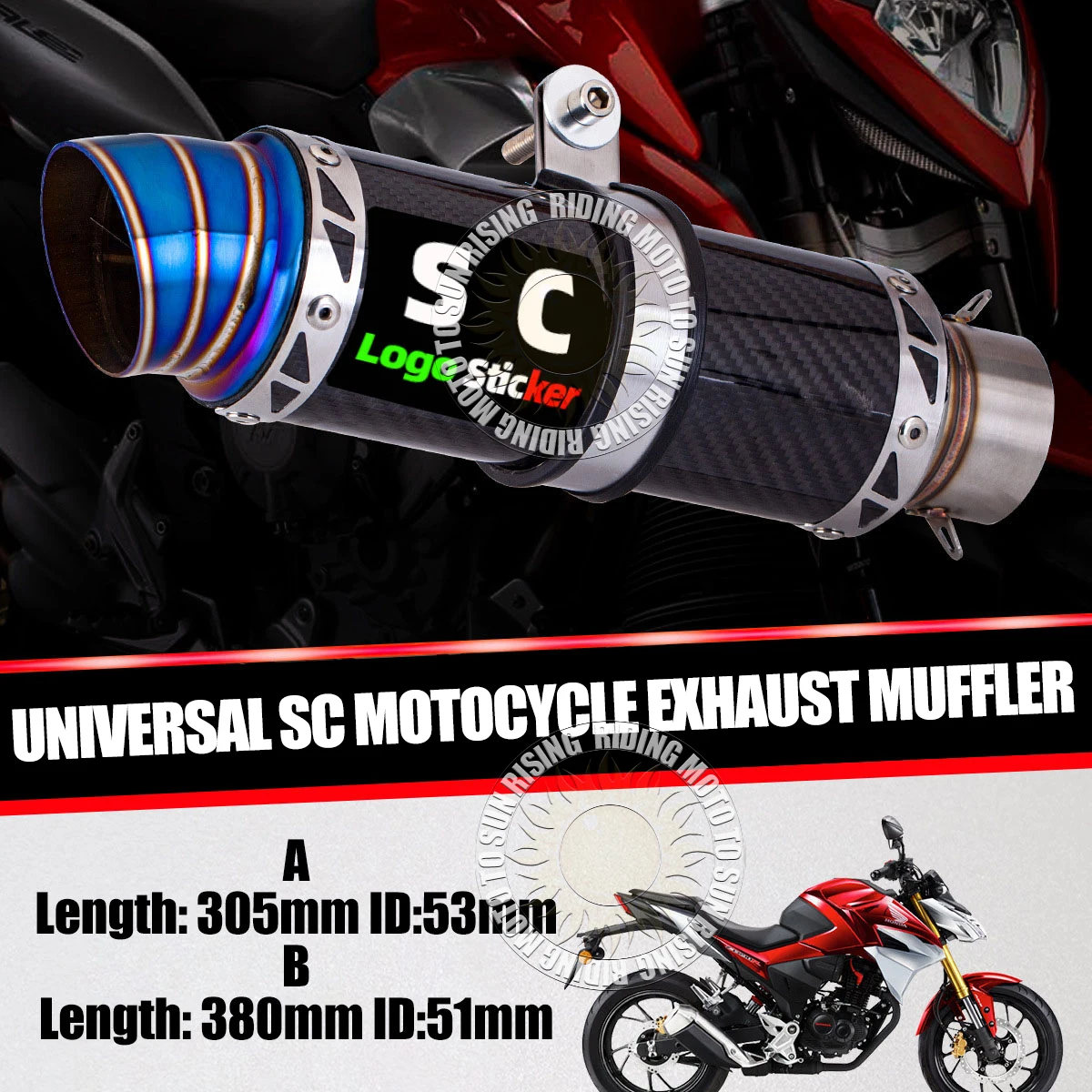 51/53 مللي متر SC ألياف الكربون دراجة نارية العادم الأنابيب الهروب ل NINJA250-650 Z800-1000 R1 DUKE390 S1000RR GSXR6 العادم تعديل أجزاء