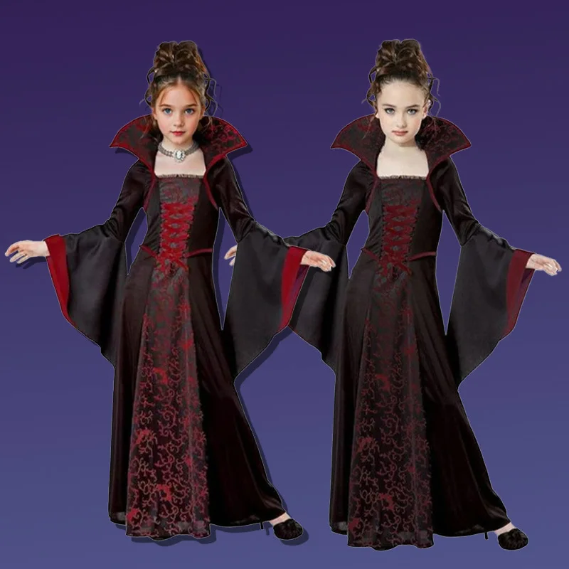 Halloween Schwarze Hexe Vampir Cosplay Kostüm für Kinder Mädchen Disfraz Karneval Verkleidung Party Kinder Aufführungskleidung – Detail 8