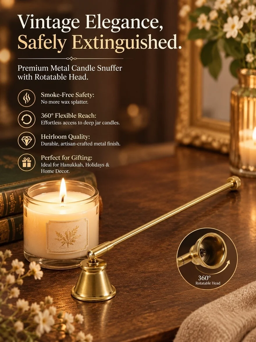 Metal Snuffer Retro Style Long Handle Wick Extinguisher Elegant Aromatherapy Tool for Jar Candles Christmas Valentine's