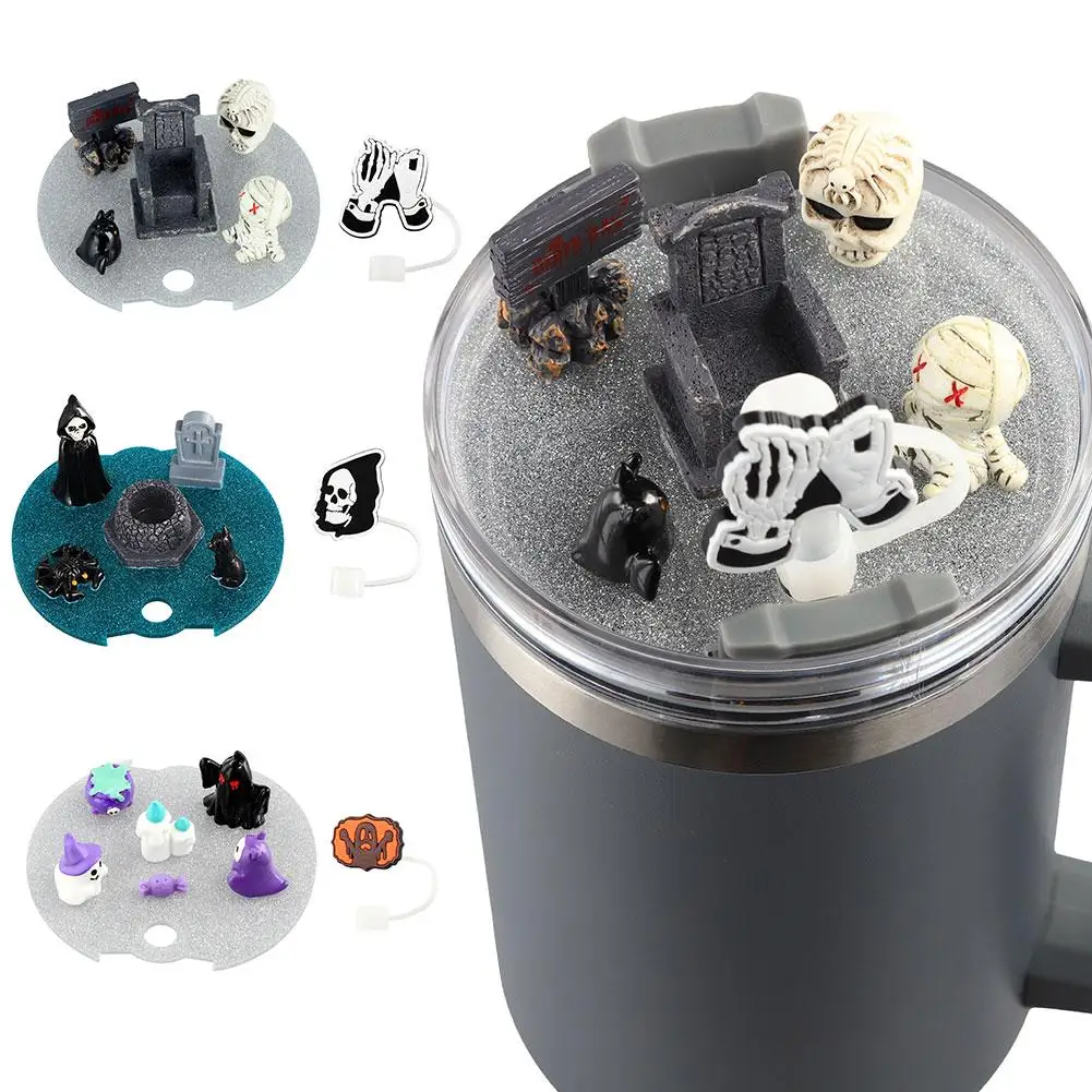 Halloween Straw Cover Cap  Straws Cover Cap Silicone Straw Tips Lids Reusable Dust-Proof Straw Topper for stanley Cup