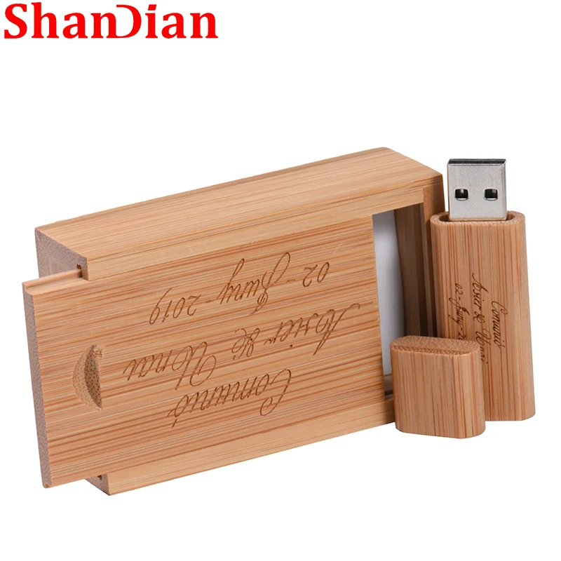 هدية الزفاف مع صندوق محرك أقراص فلاش خشبي 64GB 1 قطعة شعار مخصص الحرة التصوير القلم محركات 32GB الجوز ذاكرة عصا 16GB U القرص