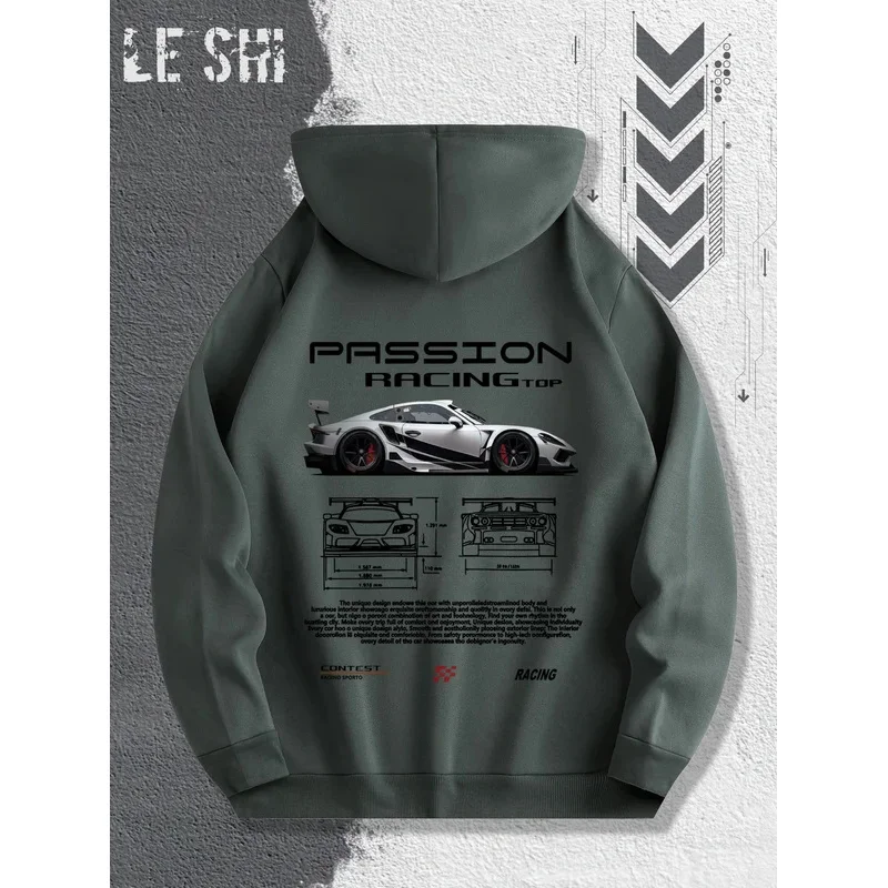 2025 هوديي عالي الجودة بنمط سباق العاطفة للرجال والنساء، قميص رياضي فضفاض عصري كلاسيكي