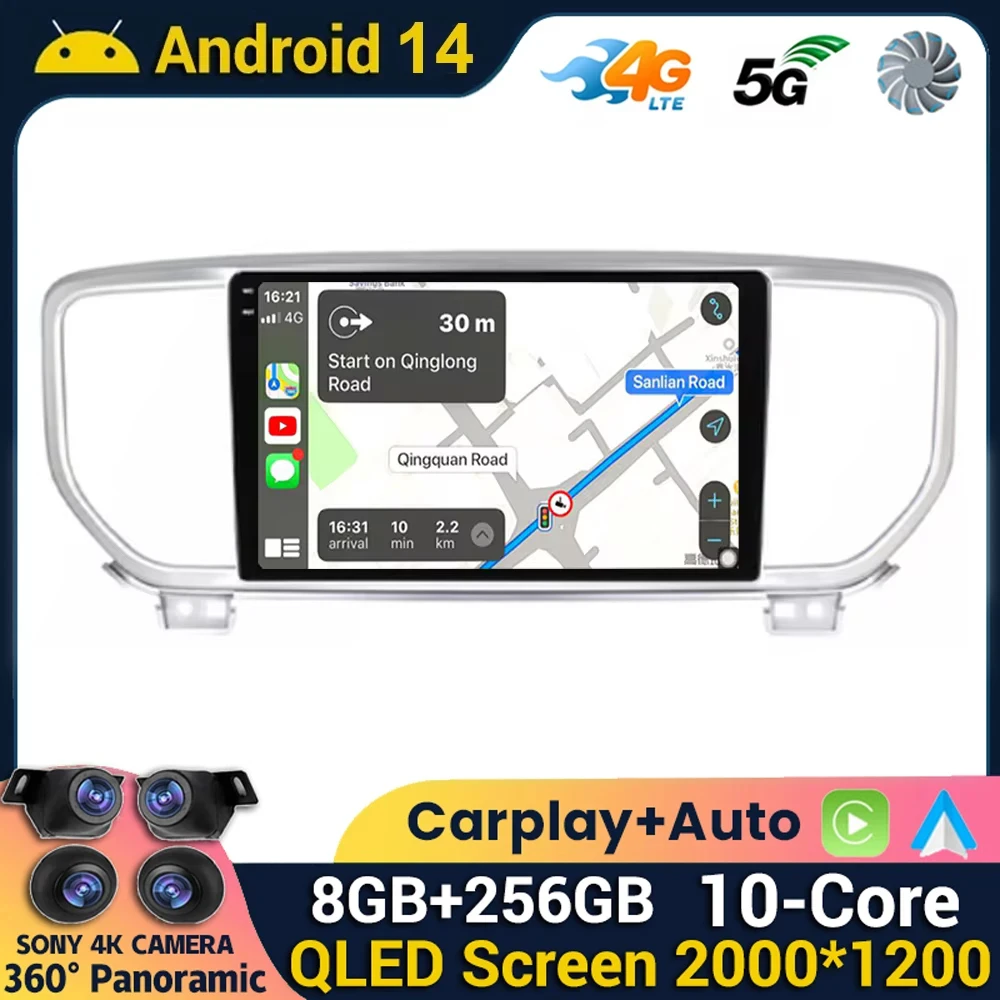 

Android 14 WIFI+4G Carplay Auto For Kia Sportage 4 QL 2018 2019 2020 2021 2022 Car Radio Multimedia Video Player GPS Stereo DSP