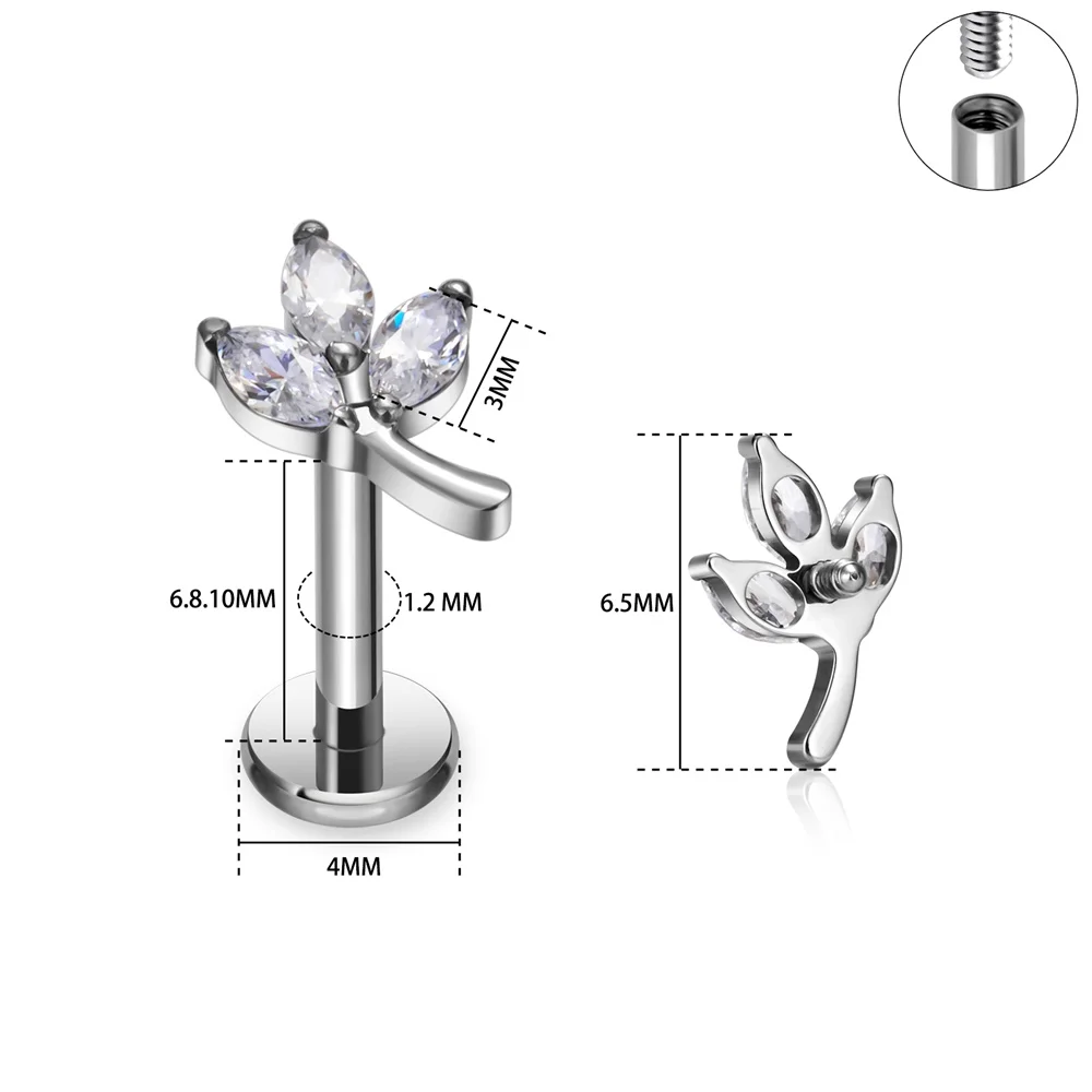 G23 ASTM F136 التيتانيوم الأناناس على شكل الزركون مجوهرات الأذن الغضروف شاشة الأذن الأذن الأظافر الأنف الأظافر الشفاه الأظافر