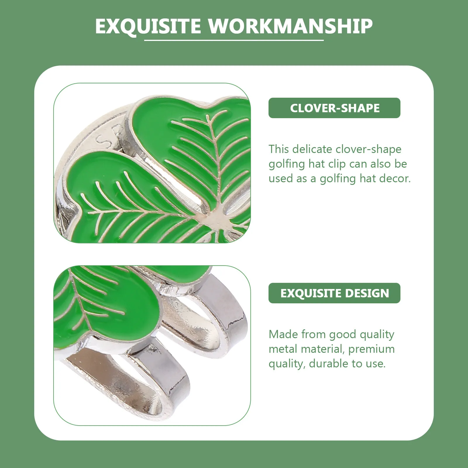

1Pcs Four-Leaf Clover Golfing Hat Clip Green Metal Ball Marker Portable Lightweight Golf Hat Decor Accessory Marker Clip