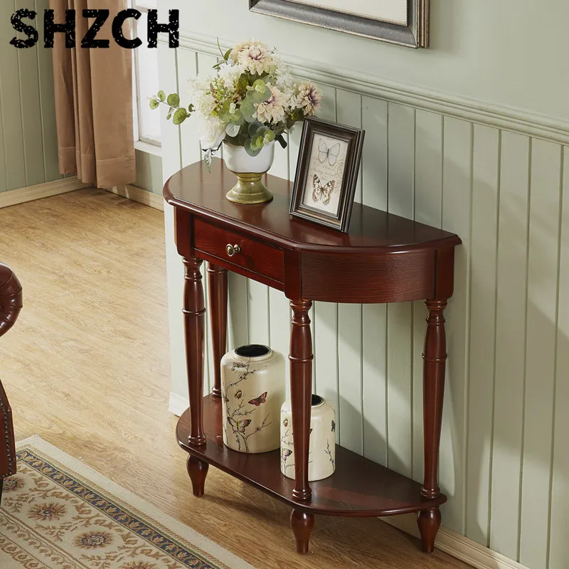 Luxury American Style Entryway Console - Half Moon Hallway Table with Wall Mounted Shelf, Decorative Room Divider