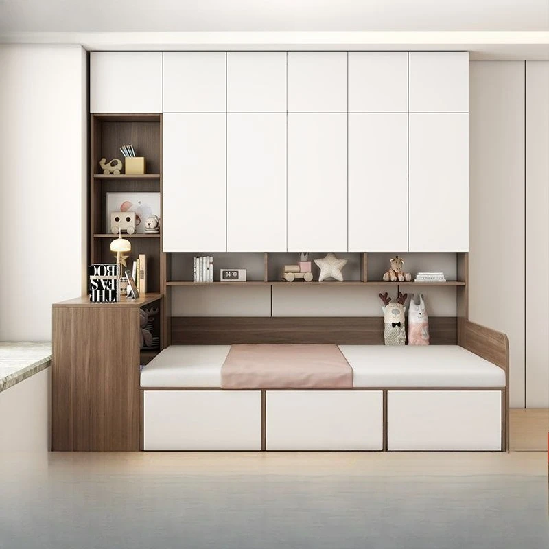 Small apartment integrated desk children's bed multi-functional combination storage bed bedroom cloakroom