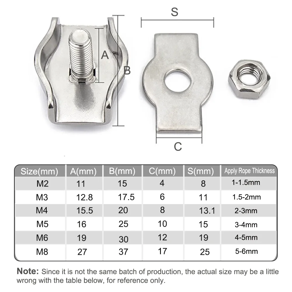 10Pcs Stainlesss Steel Wire Rope Cable Clamps M2-M6, U Type Single/Double Grip Lock Clips Chuck Fasteners