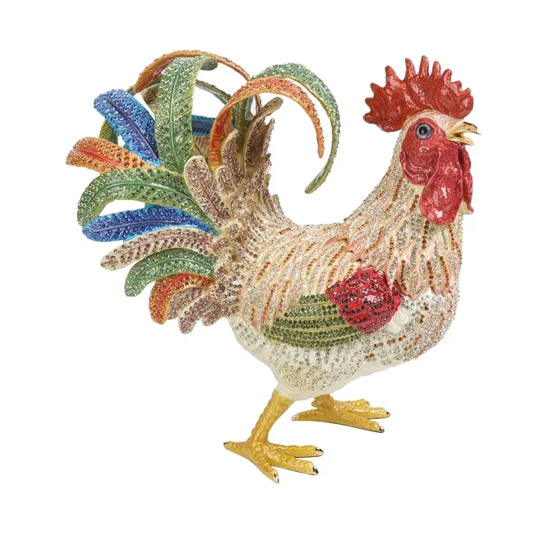 

FengShui Metal Crafts Pewter Enamel Full Crystals Rooster Jewelry Gift Box Royal Souvenir Gifts Hot sales