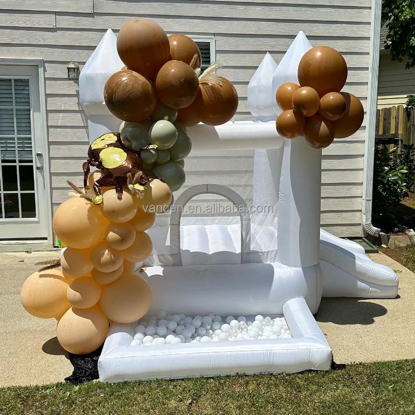 

Home Use 9x9x7ft Commercial Grade PVC or Oxford Fabric Inflatable White Mini Bounce House with Slide and Ball Pit for Kids/event