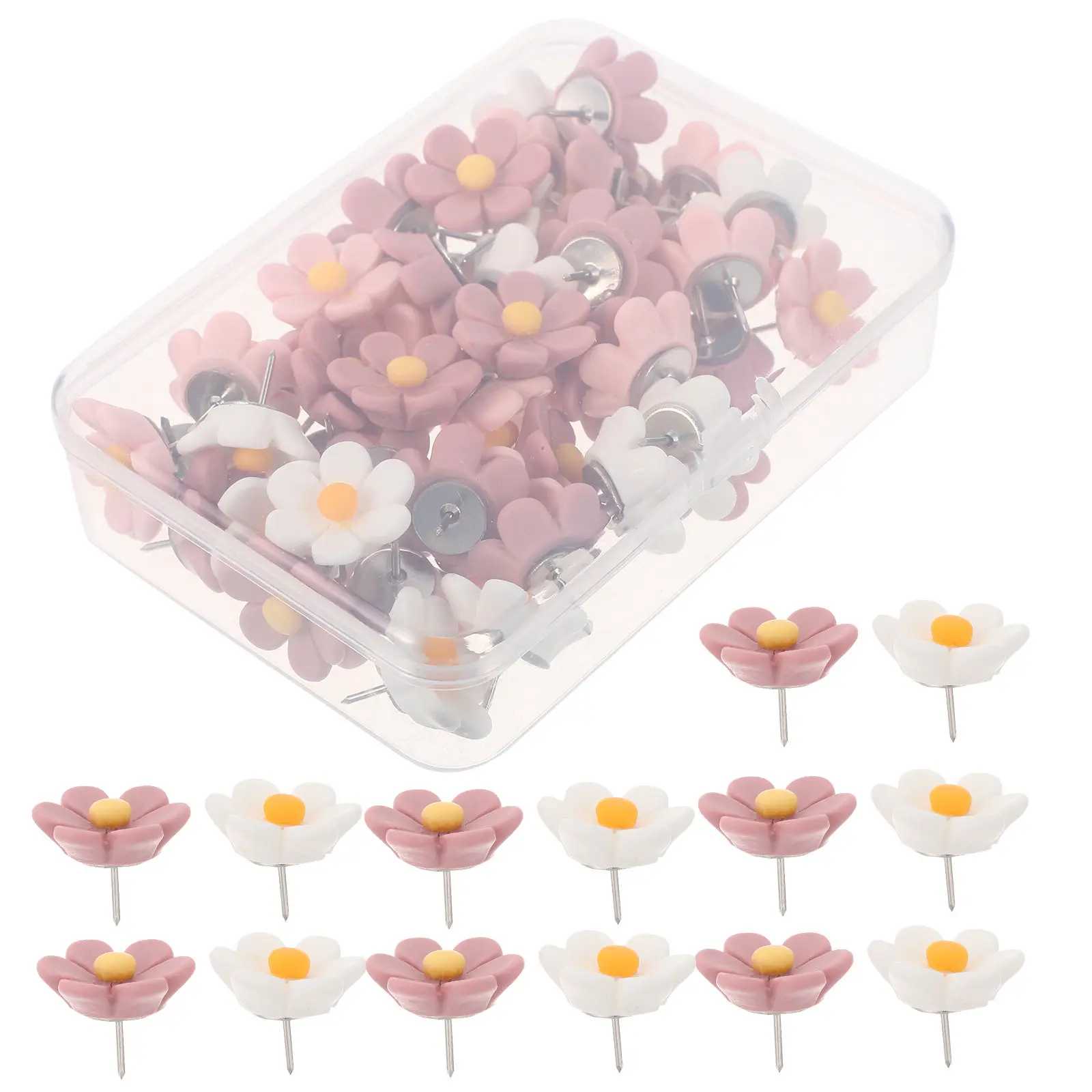 

50 шт. декоративных кнопок-гвоздиков в форме цветов, прочные, из смолы и металла, для фотографий, карт, для класса, офиса, декора стен в стиле фермерского дома