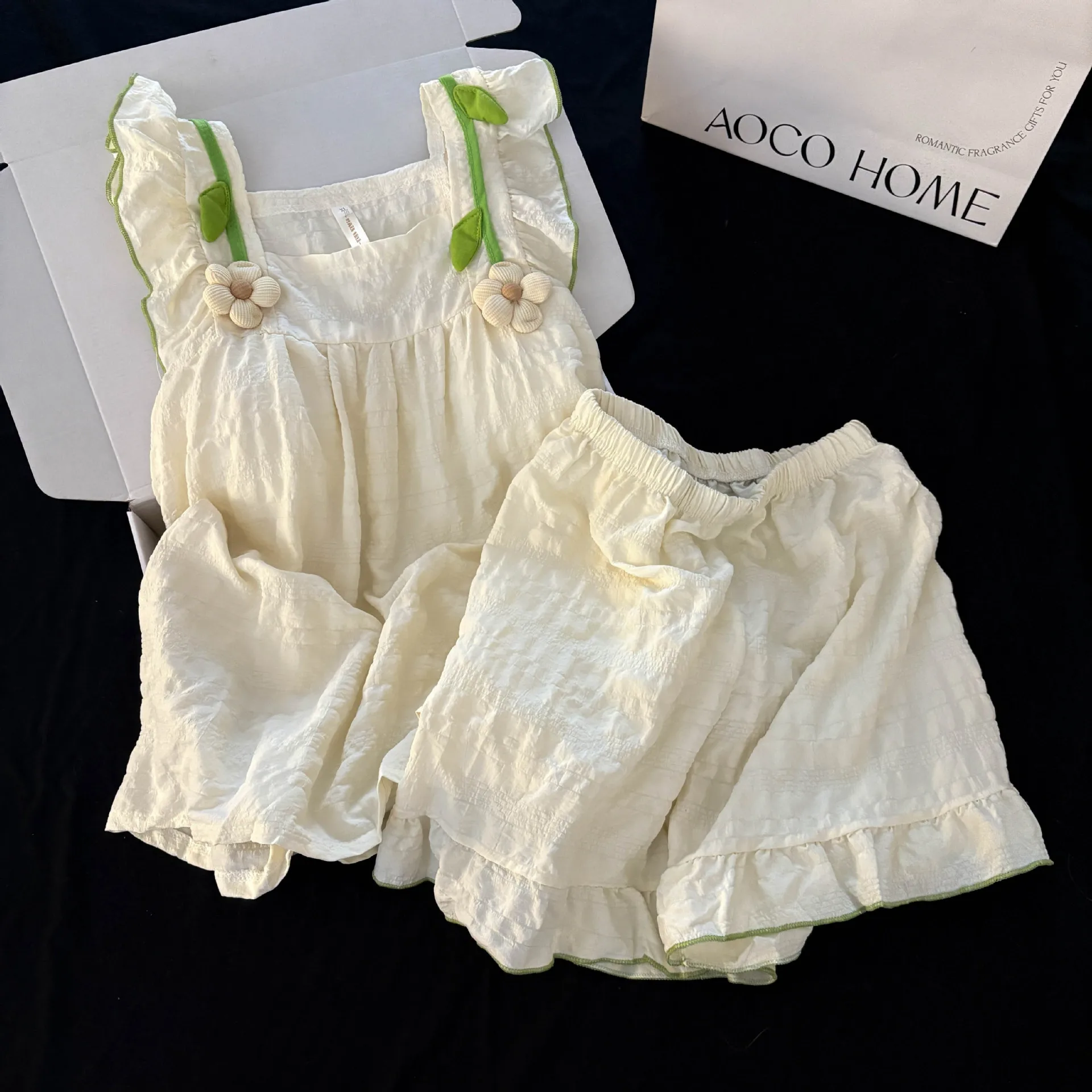 Summer 2pcs Homewear Sleeveless Sweet Plain Colour Girls Sling Pajama Sets Women Cute Ribbons Bow Pajama Ladies Fashion Padding