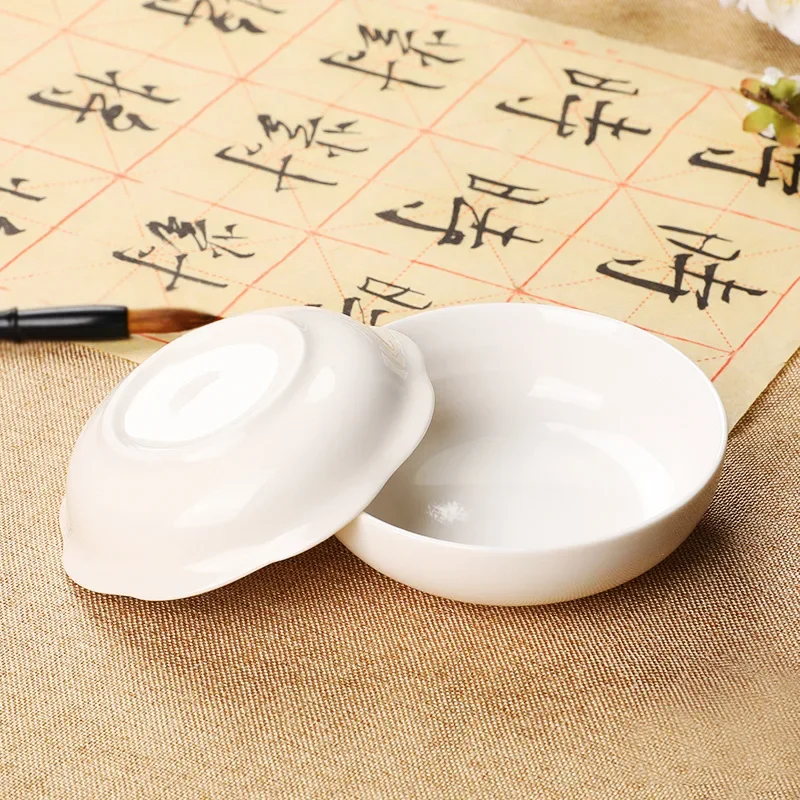 White Ceramic Ink Disc Ceramic Paint Palette Tray White Portable Porcelain Palette Blossom Paint Plate for Artist