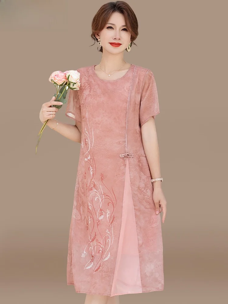 

Летнее модное платье миди для женщин среднего возраста в традиционном китайском стиле, обновленное.