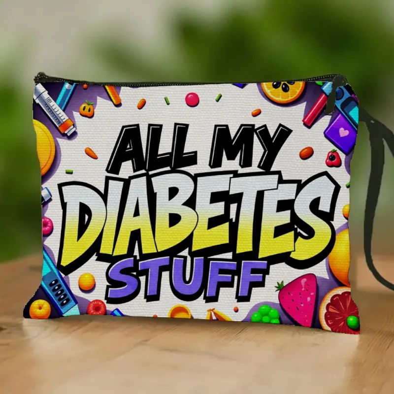 Fashionable Wristlet Makeup Bag with Diabetes-Themed Convenient Toiletry Pouch, Suitable for Daily Use And Travel. It Features C
