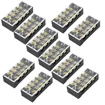 

10 Pcs Dual Row 4 Position Screw Terminal Block Strip 600V 25A w Cover