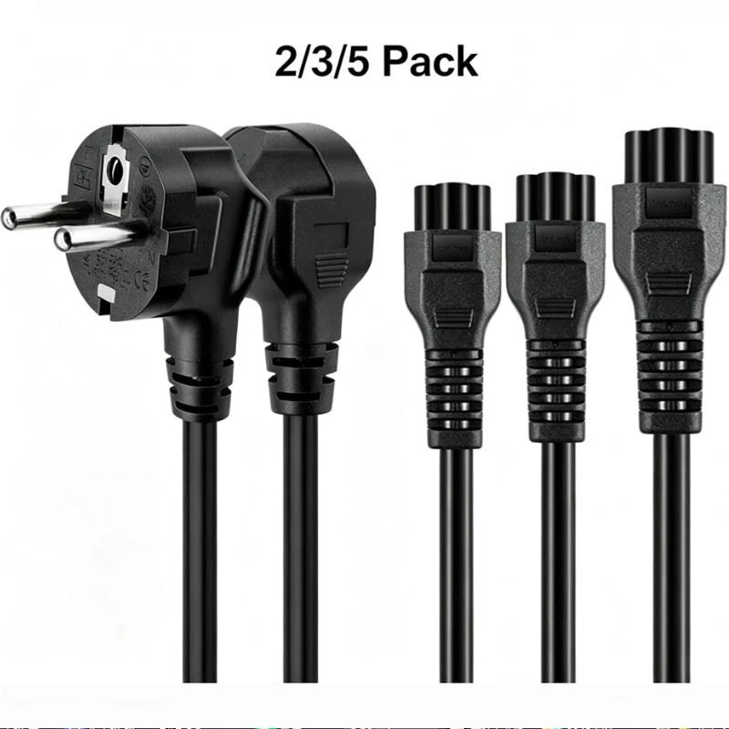 2/3/5 Pack 1.5M EU Schuko 3‑Pin IEC C5 Pure Copper Core Charging Cord for Laptop PC Monitor Printer Bulk Safe Stable Power Cable