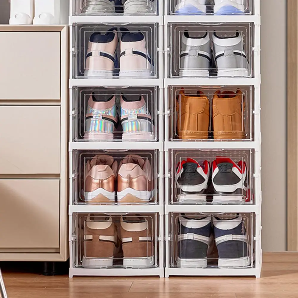 Shoe Storage Box Bedroom Shoe Storage Rack Dustproof Stackable Shoe Storage Container with Visible Door for High Heels Capacity