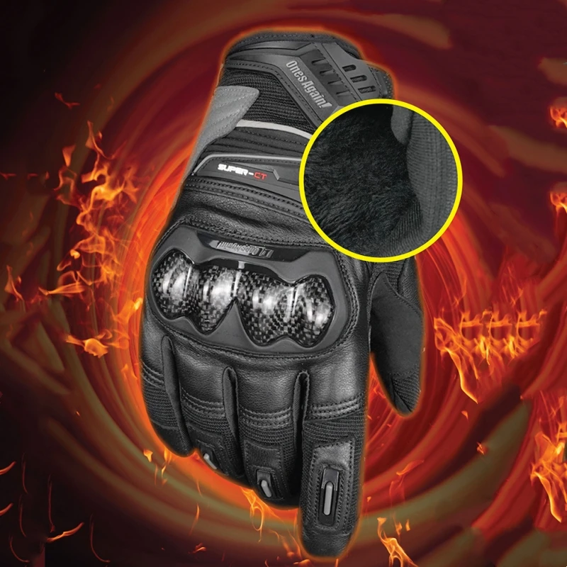 

Ones Again! Унисекс, высококачественные зимние теплые кожаные перчатки для верховой езды, сенсорный экран, пальцы, мужские и женские ветрозащитные перчатки для гонок на мотоциклах