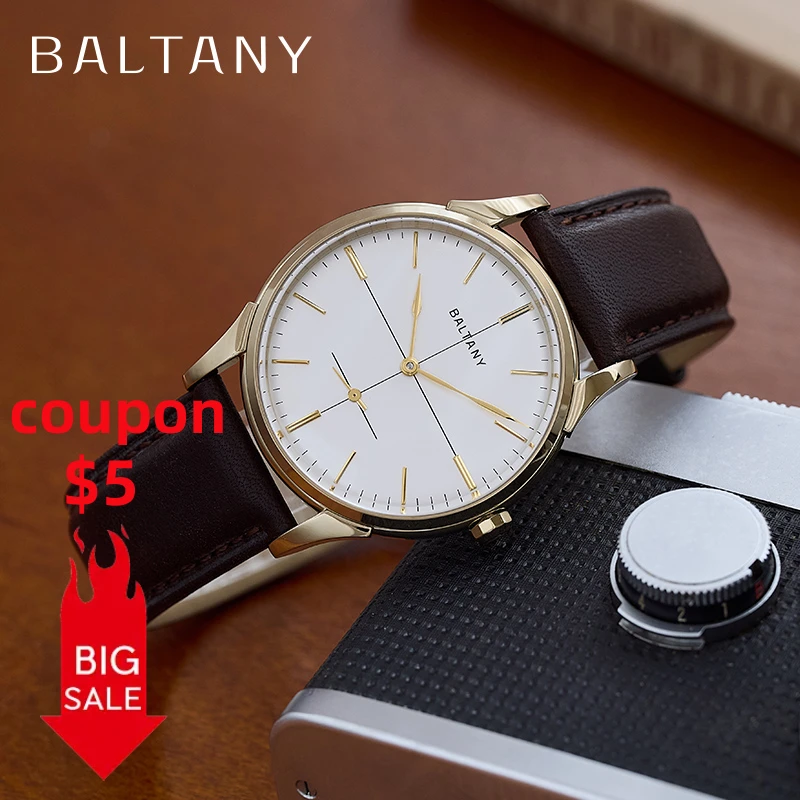 Baltany S4092 Men PIlot Watch 38.5mm Retro Mechanical luxury Wristwatch Sapphire 50m Waterproof Small Second Dial ST1701 ST1700
