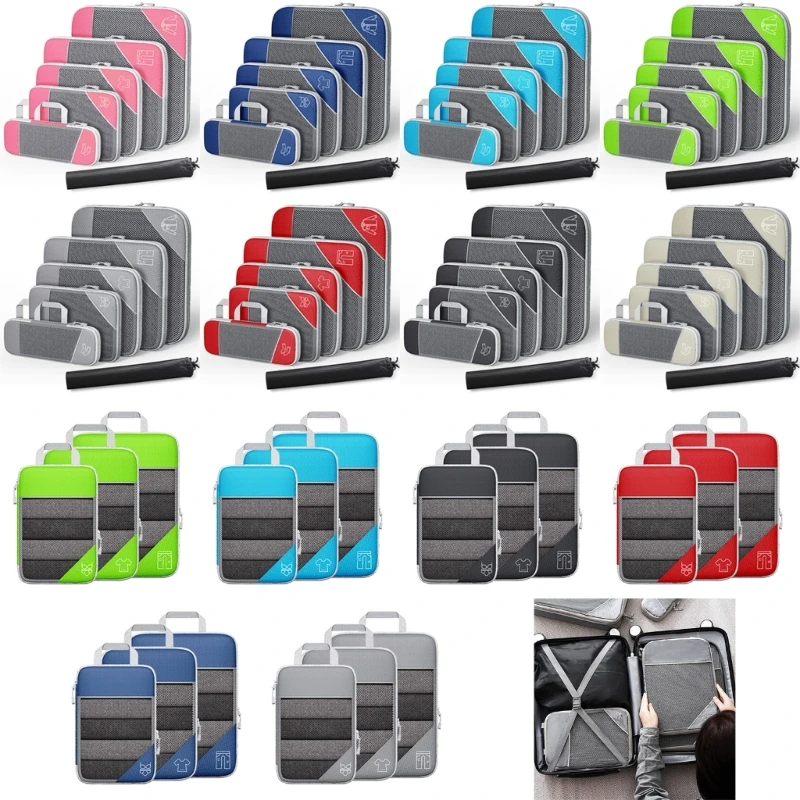 3/6PCS Compressed Packing Cubes Travel Storage Set with Shoe Bag Mesh Visual