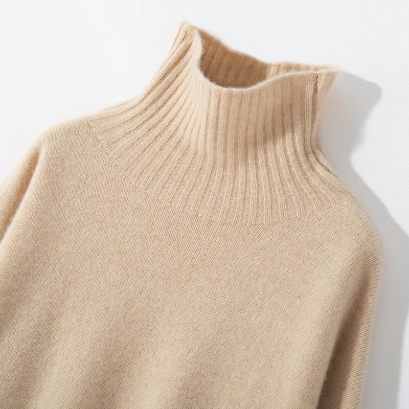 High Collar Winter Loose Women Sweaters 100% Goat Cashmere Knitted Leisure Pullovers Hot Sale Ladies Jumpers Clothes 2024 Autumn