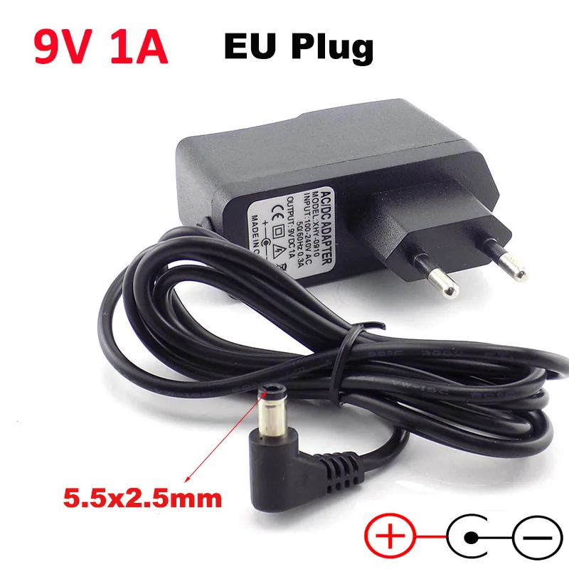 

AC 100V-240V to DC 9V 1A Power Adapter Cable Inside Negative AC Adaptor 1000ma Power Supply Plug Converter 5.5x2.5mm EU Plug J17