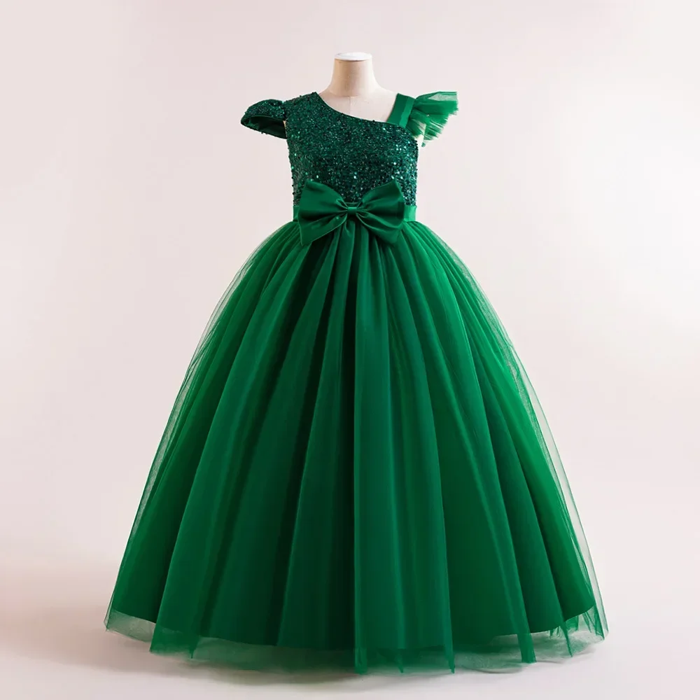

Summer Teen Girl Party Dresses Sequins Fly Sleeves Kids Dress for Girl Birthday Piano Wedding Dress Princess Evening Dress