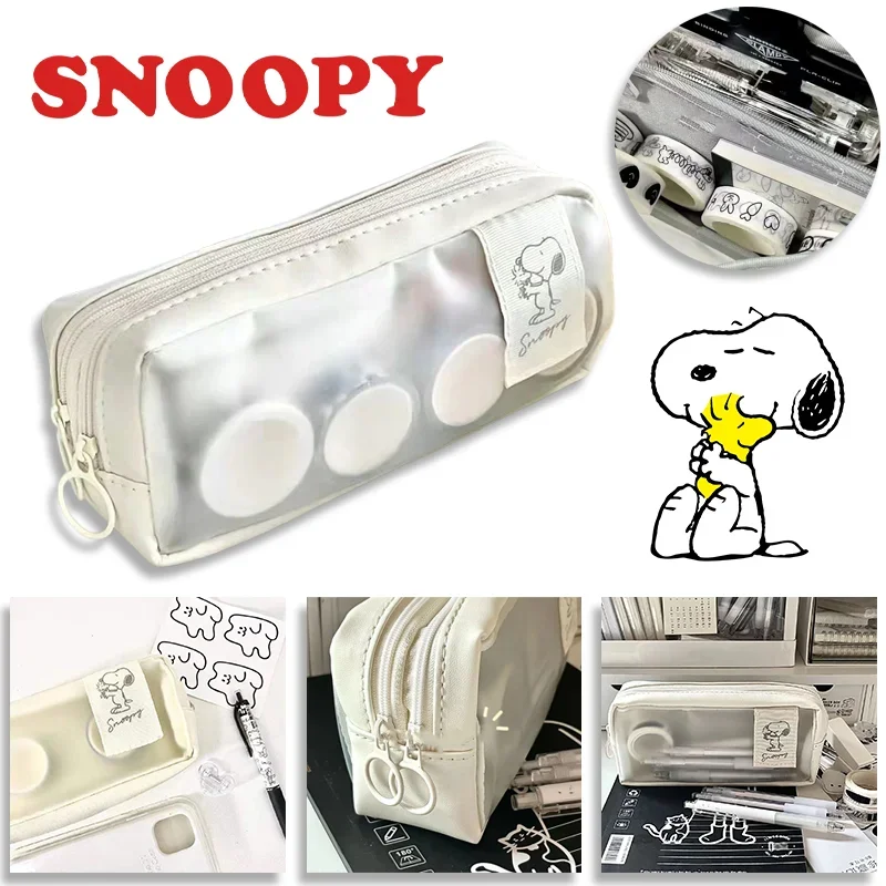 Snoopy-estuche translúcido para lápices de dibujos animados, bolsa bonita de gran capacidad para niños, niñas, estudiantes, suministros escolares,