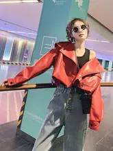 Women Black Short Leather Jacket Autumn Winter #3