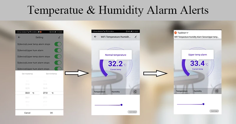 Tuya termometer suhu WIFI, pengontrol termostat rumah aplikasi kehidupan pintar Sensor Alarm higrometer kelembapan