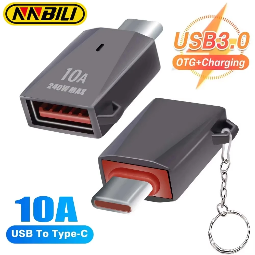 NNBILI 10A Zinklegierung USB-C-Adapter mit Lampe, Stecker auf USB 3.0 Buchse OTG-Kabelkonverter, Geeignet für Xiaomi Samsung Huawei
