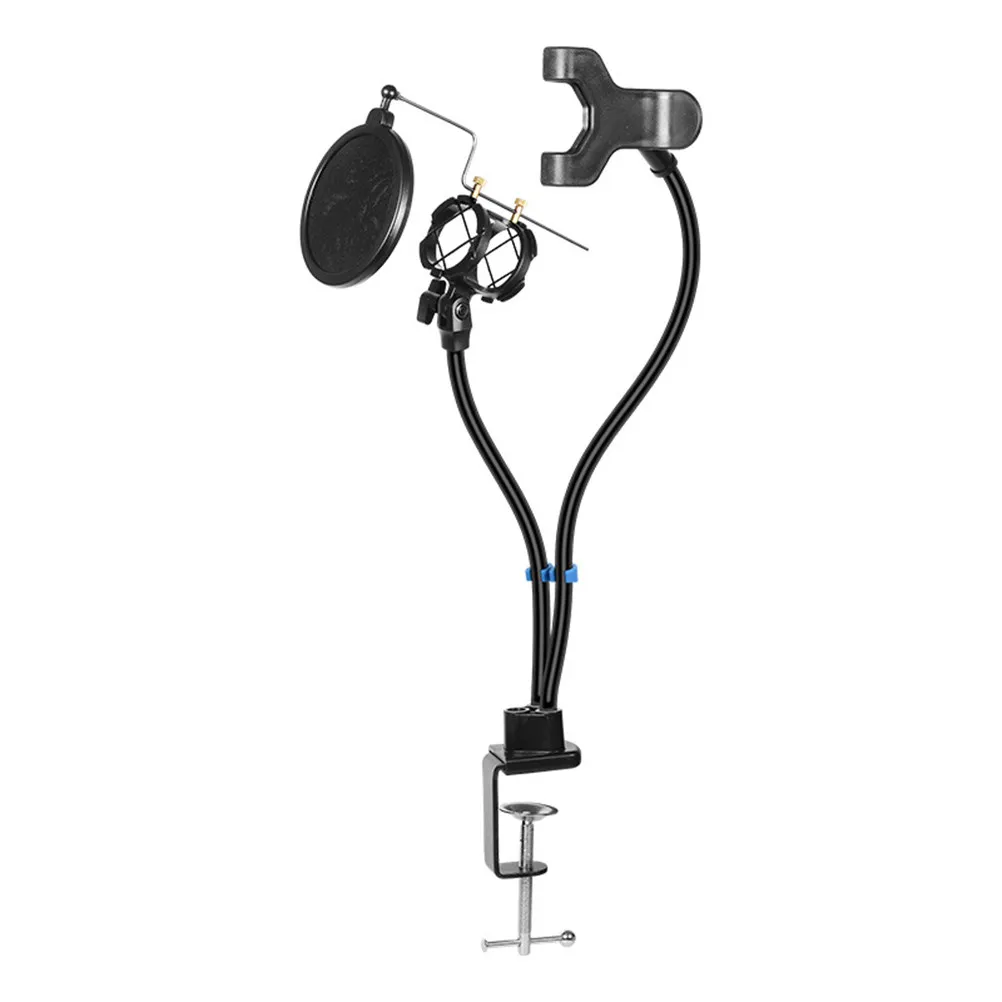 Professional Dual-Use Microphone Stand Holder with Reinforced Flexible Arm for Smartphone and Mic Desktop Live Streaming