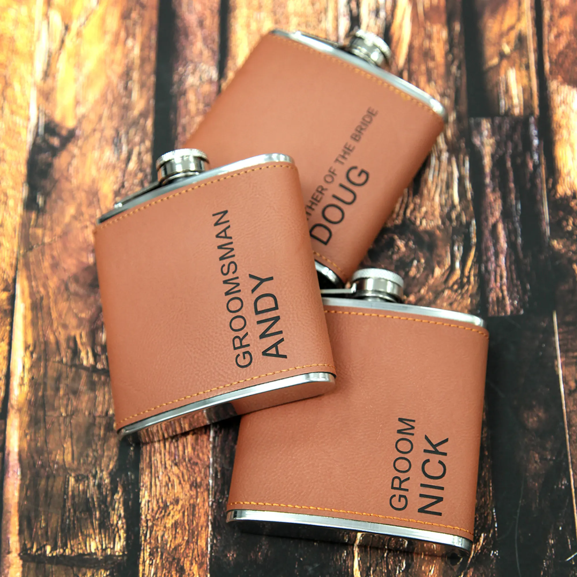 

Personalized Leather Hip Flask, Customized Logo, Stainless Steel, Best Man Groom Gift, Wedding Favors, 6oz