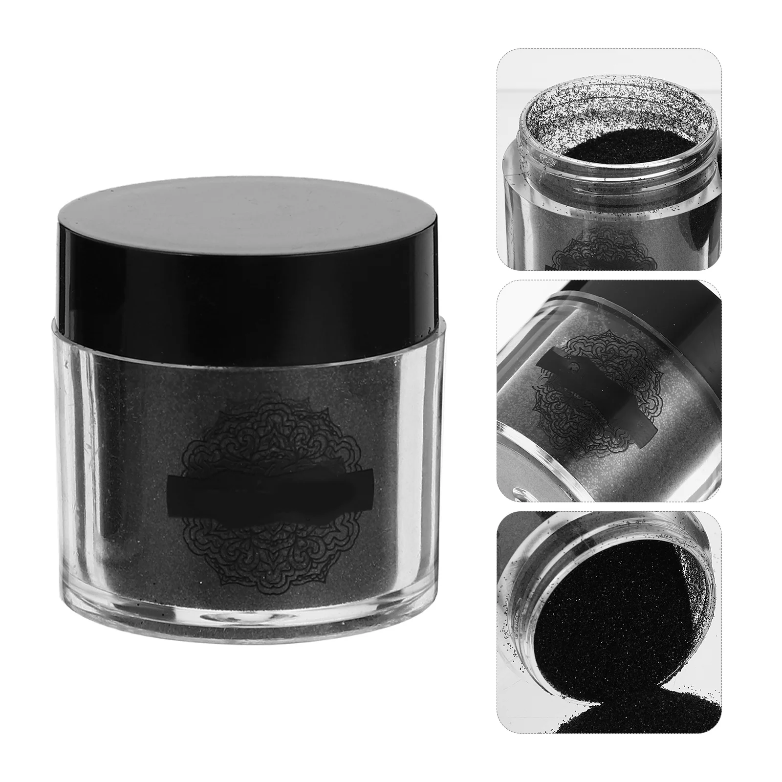 2 caixas de pó para arte em unhas, pigmento preto com glitter, pó para manicure para extensões de gel acrílico, decoração de unhas, arte em unhas