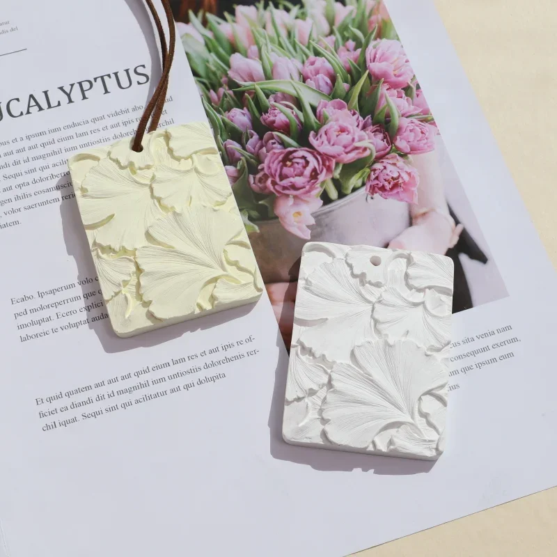 Daisy Flower Silicone Mold with Hole DIY Rectangle Scented Gypsum Pendant Ginkgo Leaf Handmade Aromatherapy Wax Tablets Mold