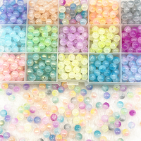 50pcs 8mm Double Color Imitation Jade Round Acrylic Beads Loose Spacer Beads Pattern for Jewelry Making DIY Bracelet Necklace