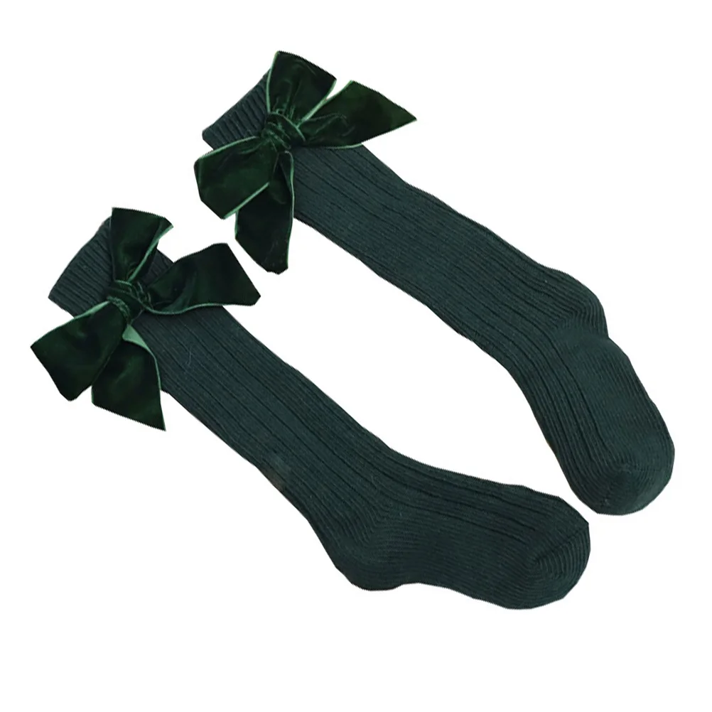 

1 Socks For Kids Winter Knee High Socks Elastic Medium Tube Children Stockings Bowknot Decor Warm Solid Color Fall
