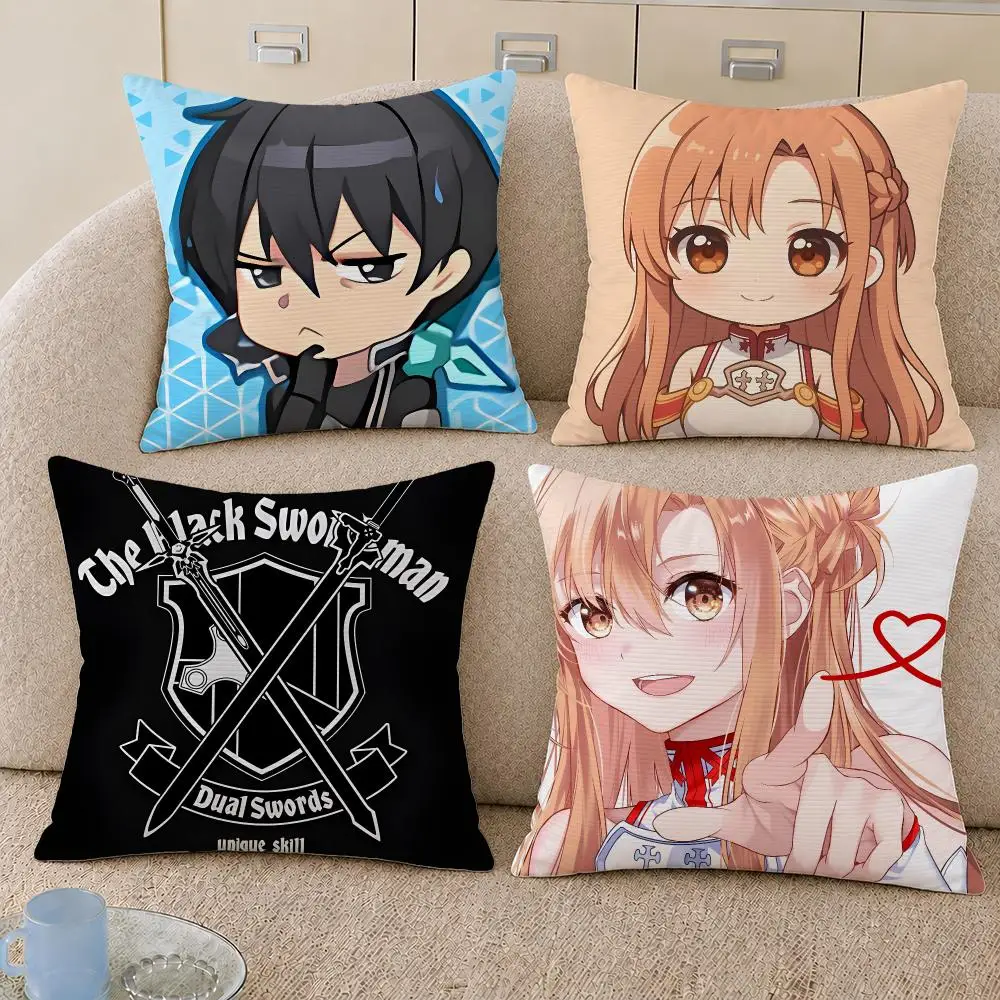 Anime Sword Art Online Kirito SAO Cushion Cover Decorative Pillowcase Soft Short Plush Cozy Durable Sofa Home Decor Items Gift