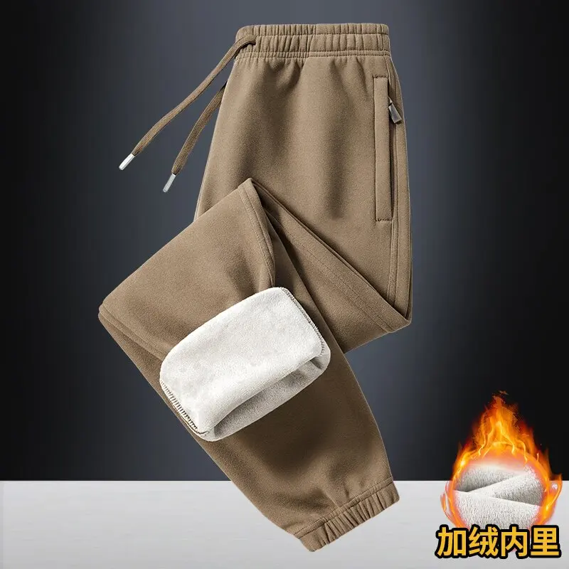 

Winter Fashion Trend Solid Color With Plush Thick Warm Pants For Men's Casual Loose Sports Plus Large Size High-Quality Pants