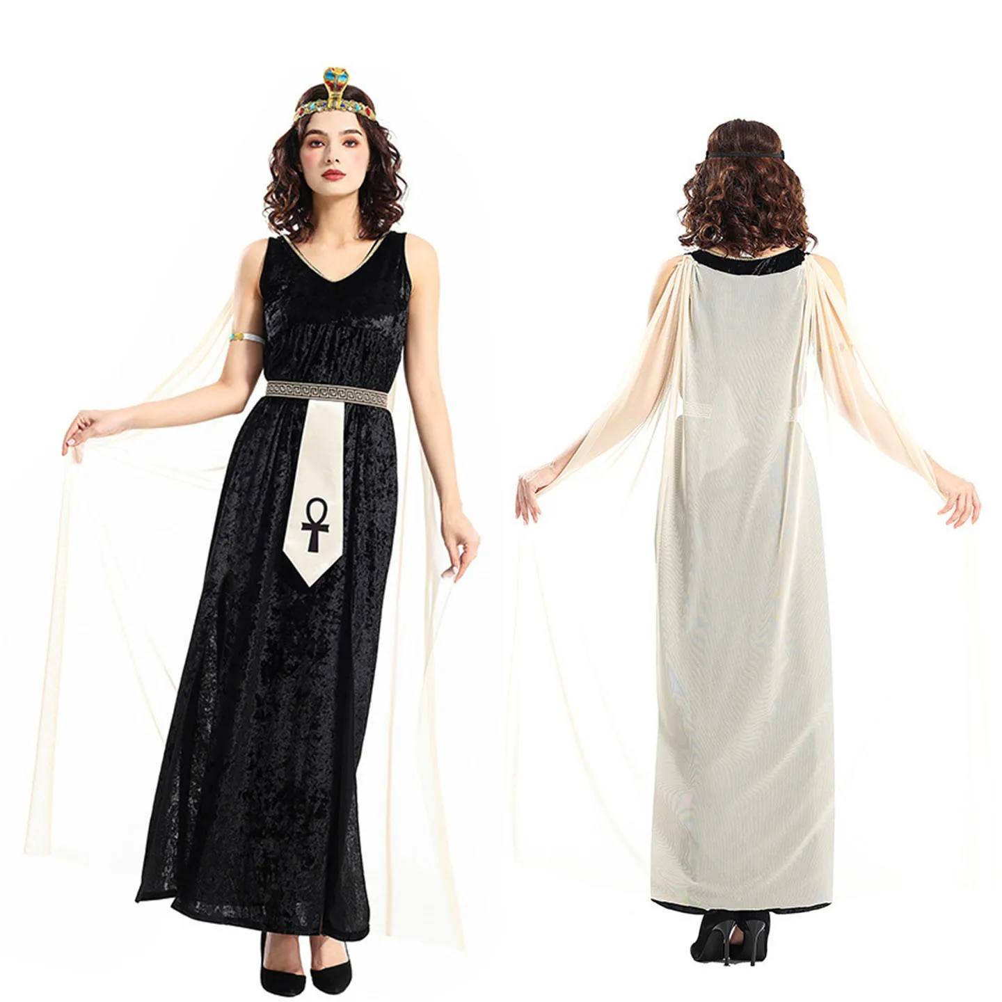 

Sexy Queen Black Goddess Costume Renaissance Shawl Long Dress Performance Clothes Halloween Cultural And Artistic Costume