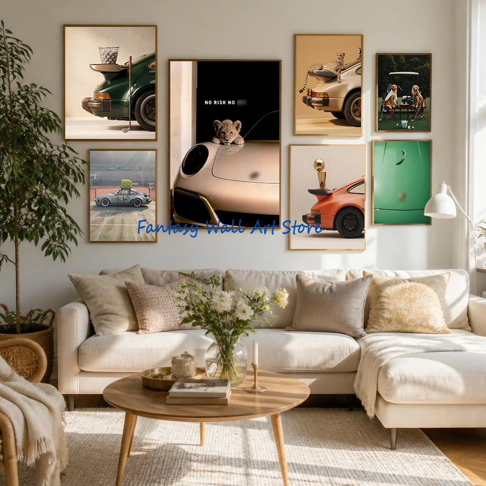 Luxury Sports Car Wall Art Old Money Garage Decor Automotive Sports Motivatinal Poster Canvas Prints Tennis Golf Luxury Life Art
