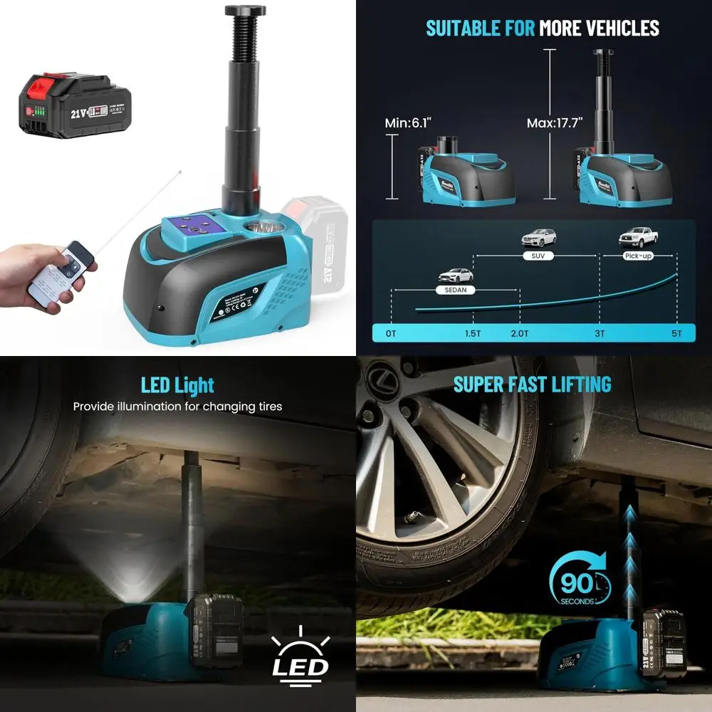 

Домкрат для электромобиля с питанием от аккумулятора, беспроводной автомобильный гидравлический домкрат 5 тонн 21 В с аккумулятором емкостью 4,0 Ач и пультом дистанционного управления, портативный аварийный домкрат