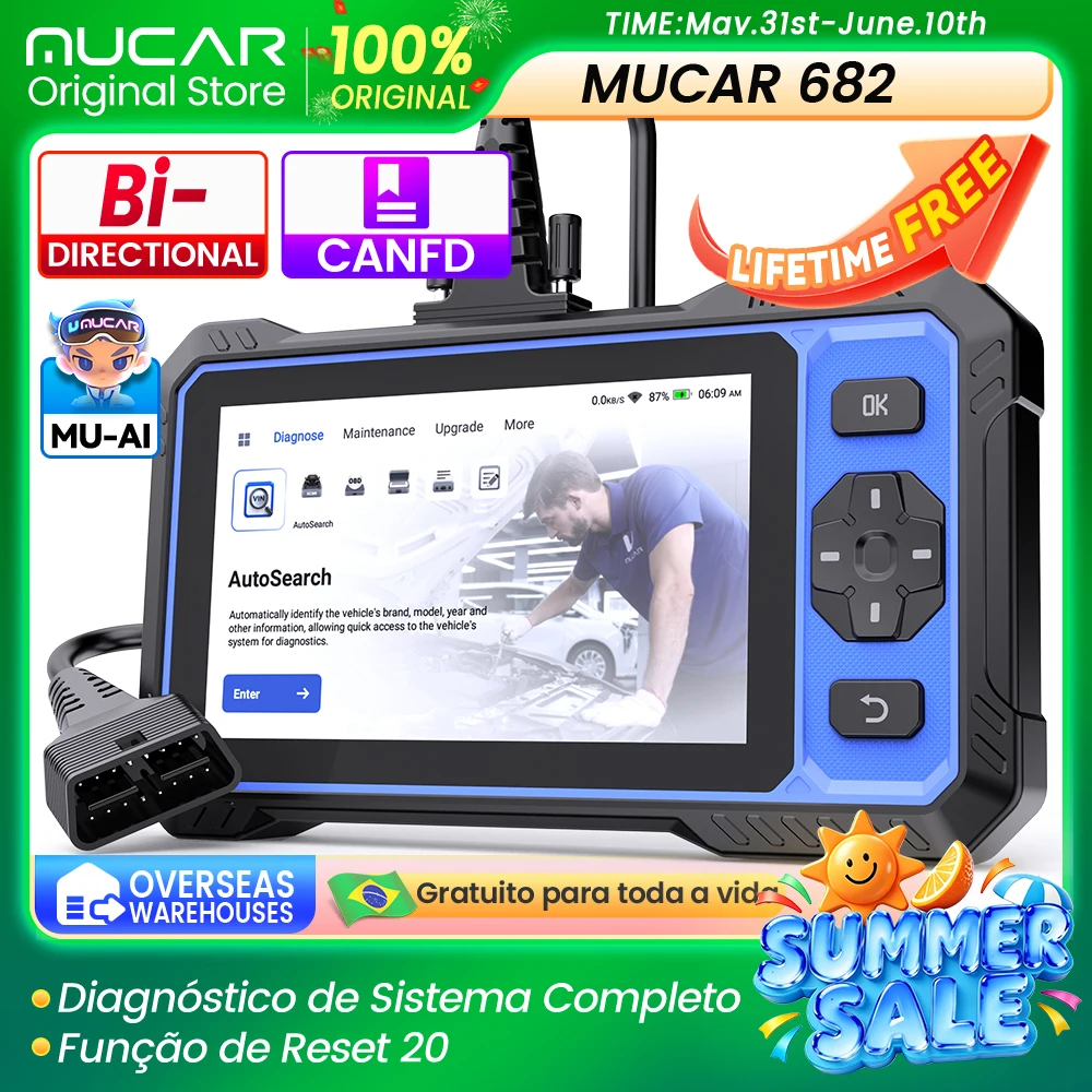 MUCAR 682 AI, ferramenta de diagnóstico automotivo OBD2, scanner Anto com sistema completo, 20 funções de reinicialização, bidirecional, atualização vitalícia gratuita, CANFD.