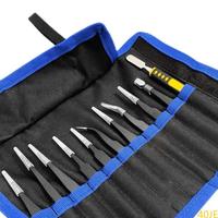 40JE Comprehensive Tweezers Featuring Stainless Steel Construction&Canvas Storage Bag for Electronic Repair
