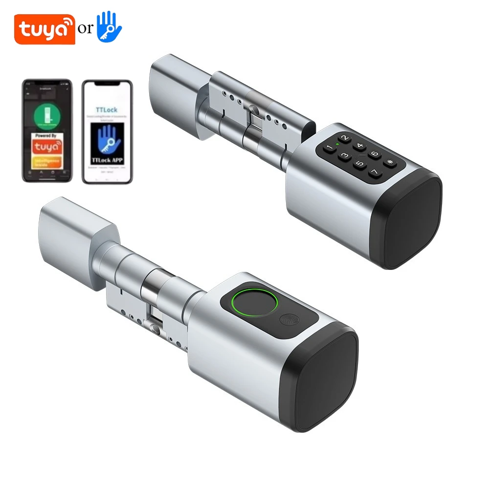 

Euro Tuya Smart Fingerprint Electronic Lock with Cylinder TTlock BLE Smart Euro Lock Fingerprint Password Card APP Key Unlock