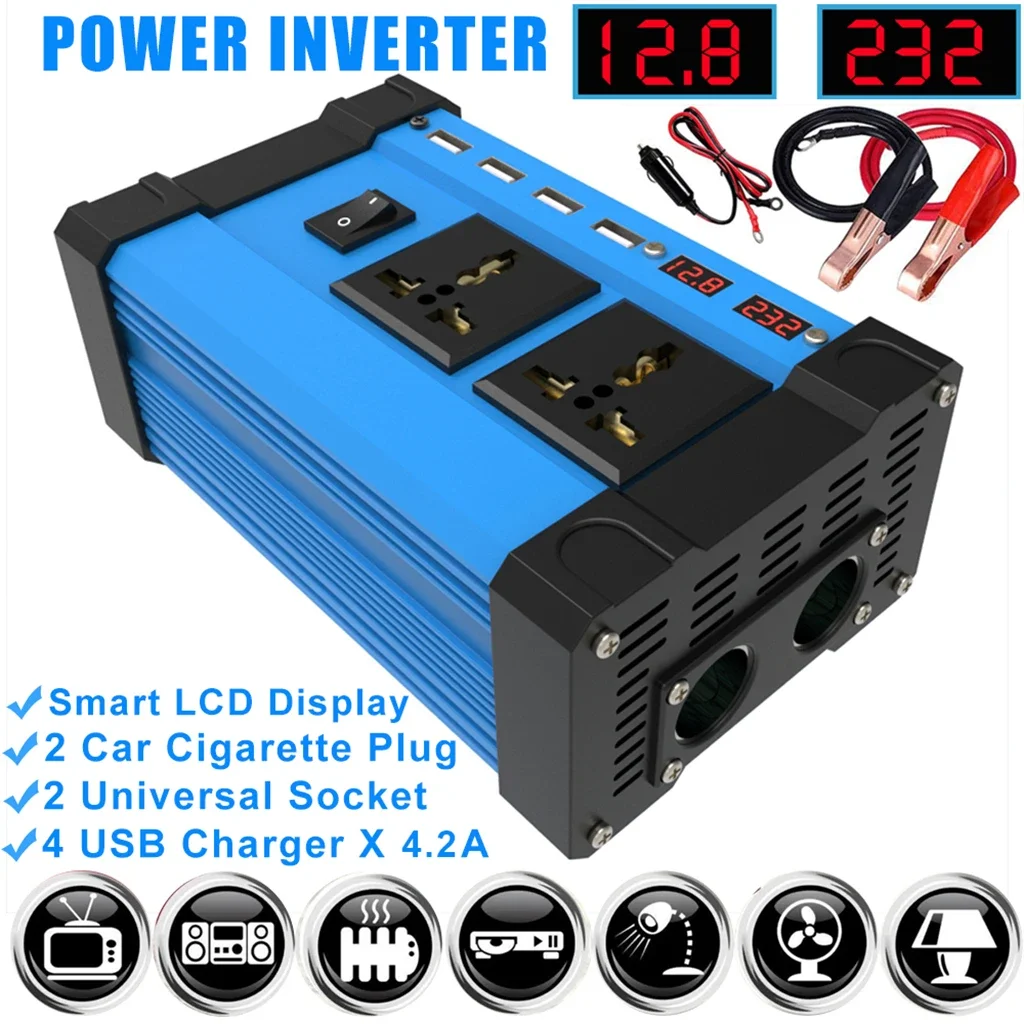 6000W Modified Sine Wave Car Power Inverter, DC 12V to AC 110V/220V Portable Transformer with USB Port for Auto Use