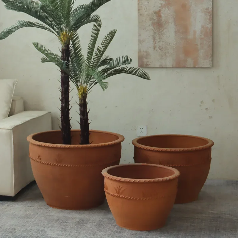 Spot old-fashioned mud tile pot large courtyard villa decoration large pot retro extra-large tree breathable coarse pottery