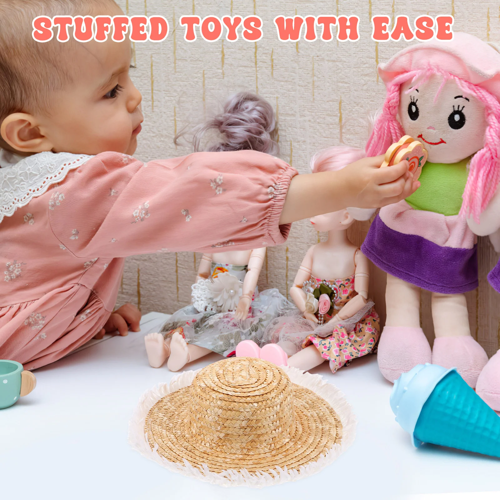 1 قطعة قبعات القش المصغرة دمية اكسسوارات صغيرة المنسوجة الحرفية القبعات Diy بها بنفسك مشاريع الزينة اليدوية قبعة صغيرة